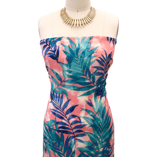 P-2531-504-CORAL-TURQUOISE - PRINTED WOOL DOBBY 100% POLYESTER