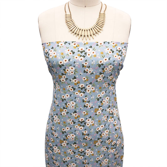 P-2564-754-BLUE-MIMOSA - PRINTED POLY MOROCCAN 100% POLY