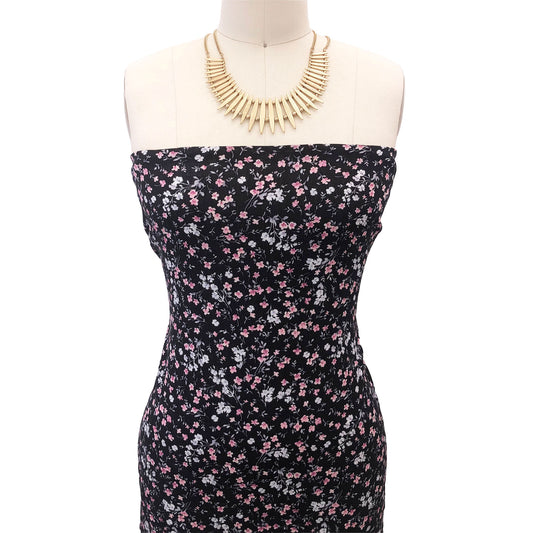 P-2584-636-BLACK-PEACH-BLOSSOM PRINTED CREPON 100% RAYON CREPON