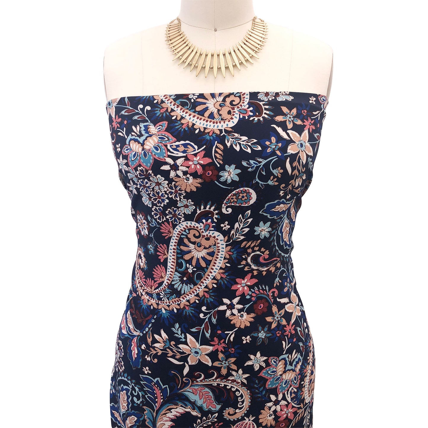 P-2778-754-NAVY-TURQUOISE - PRINTED POLY MOROCCAN 100% POLY