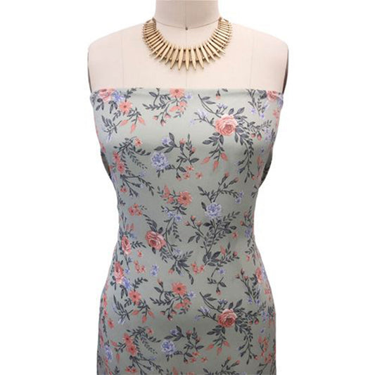 P-2799-504-SEAFOAM-MELLOW-ROSE - PRINTED WOOL DOBBY 100% POLYESTER