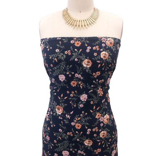 P-2799-754-NAVY-PEACH - PRINTED POLY MOROCCAN 100% POLY