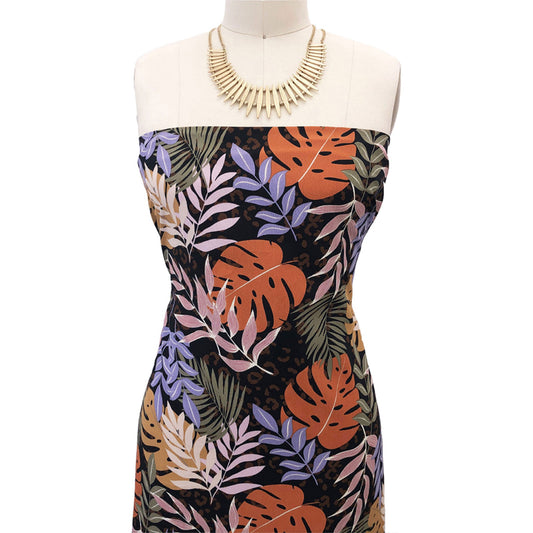 P-2801-754-BLACK-DUSTY-ORANGE - PRINTED POLY MOROCCAN 100% POLY