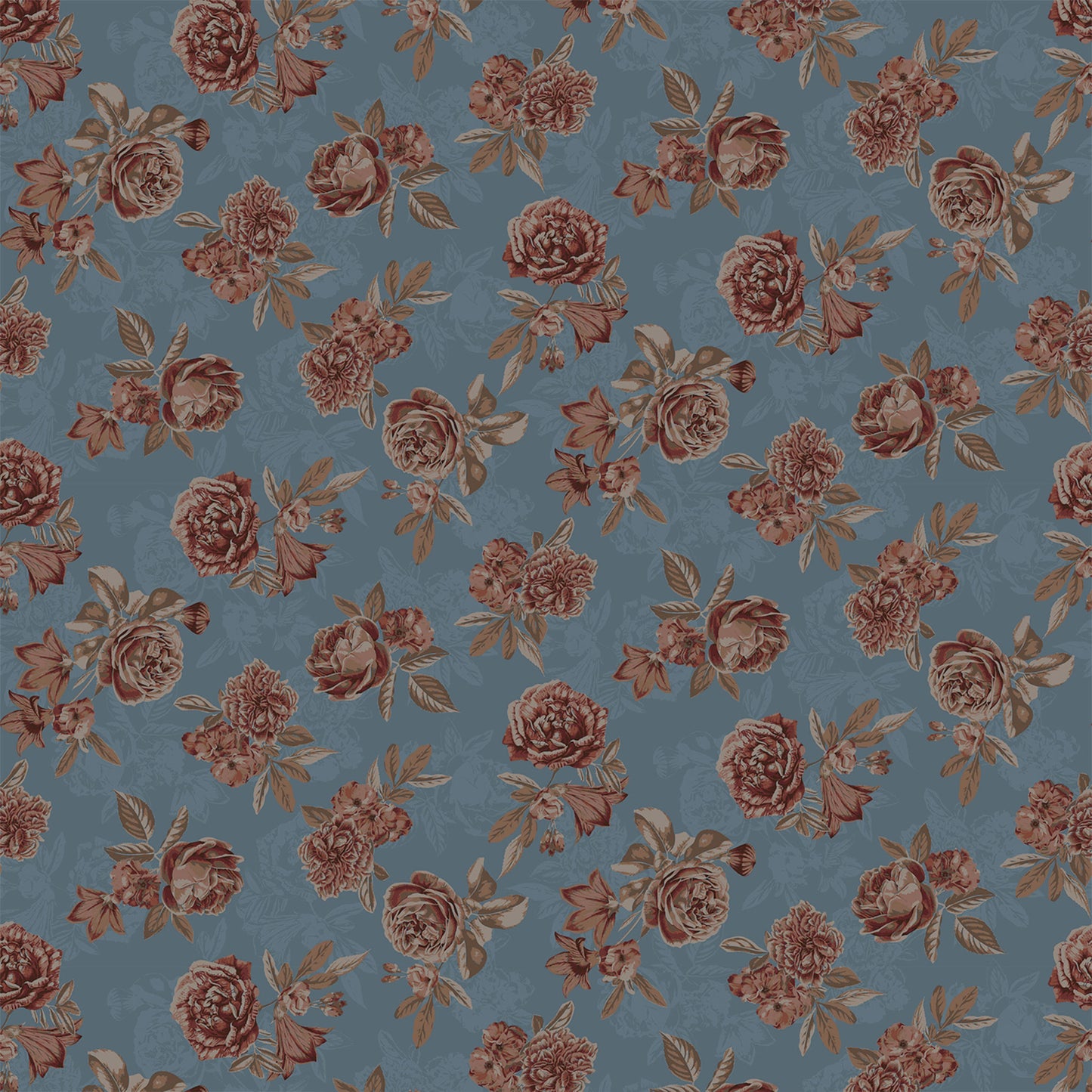 P-2818-504-SLATE-BLUE-DUSTY-PEACH - PRINTED WOOL DOBBY 100% POLYESTER