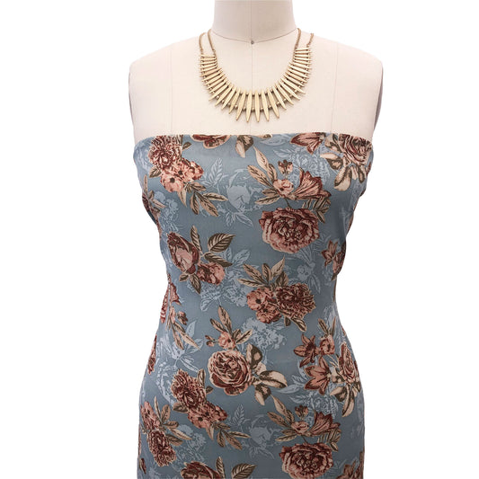 P-2818-504-SLATE-BLUE-DUSTY-PEACH - PRINTED WOOL DOBBY 100% POLYESTER