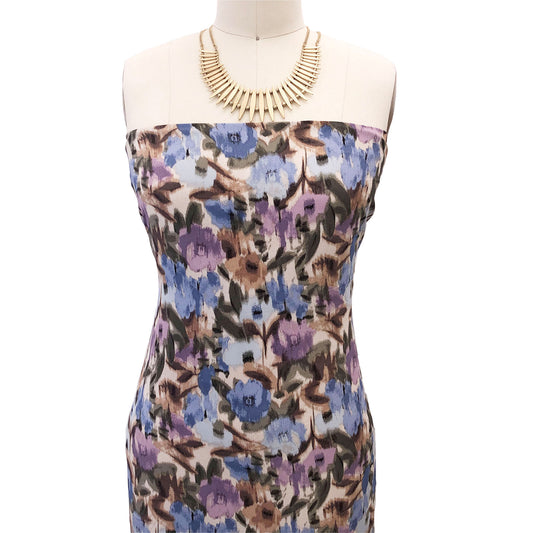 P-2842-754-CREAM-DUSTY-LILAC - PRINTED POLY MOROCCAN 100% POLY