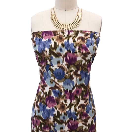 P-2842-754-IVORY-BLUE - PRINTED POLY MOROCCAN 100% POLY