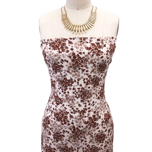 P-2866-636-ECRU-CARAMEL PRINTED CREPON 100% RAYON CREPON