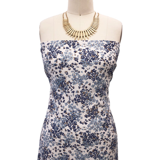 P-2866-754-ECRU-BLUE - PRINTED POLY MOROCCAN 100% POLY