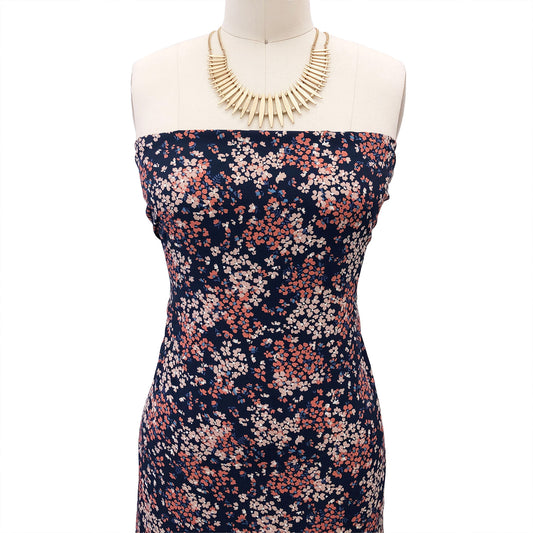 P-2866-754-NAVY-BURNT-ORANGE - PRINTED POLY MOROCCAN 100% POLY