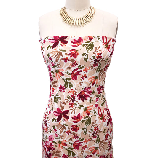 P-2871-636-TAUPE-RASPBERRY PRINTED CREPON 100% RAYON CREPON