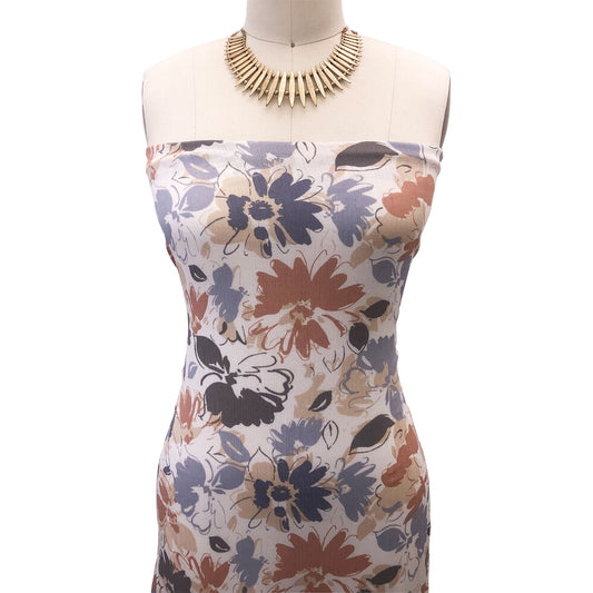 P-2906-636-ECRU-BLUE-GREY - PRINTED CREPON 100% RAYON CREPON