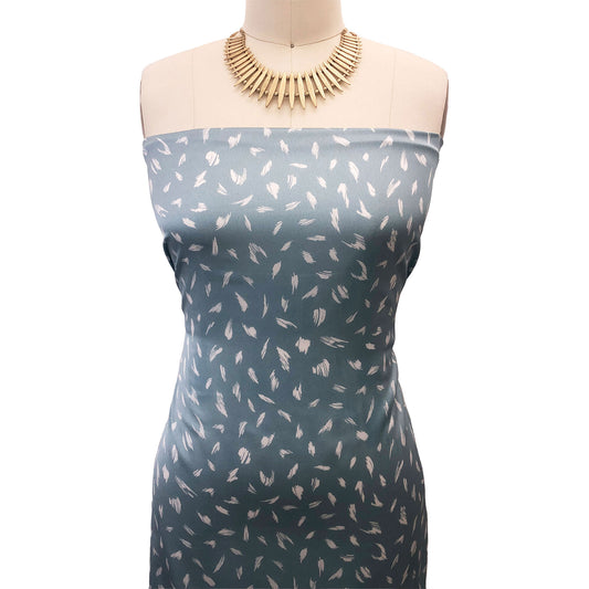P-2908-456-STERLING-BLUE-OFF-WHITE - PRINTED STRETCH SATIN 100% POLY