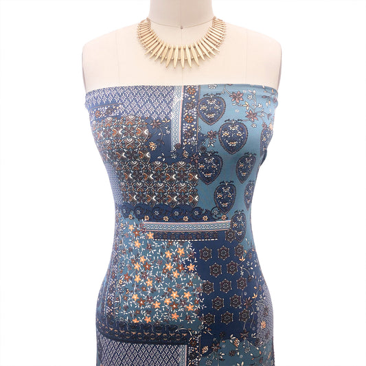 P-2934-800-MIDNIGHT-BLUE-TOAST - PRINTED VENEZIA 92% POLY 8% SPANDEX