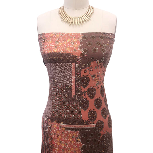 P-2934-800-MOCHA-SOFT-YELLOW - PRINTED VENEZIA 92% POLY 8% SPANDEX