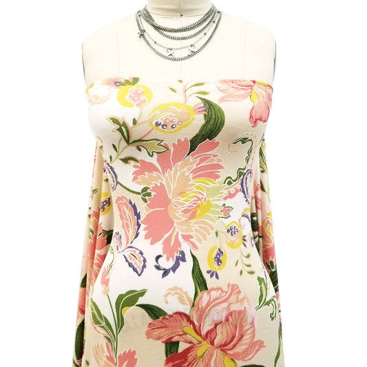 P-294-703-TAN-CORAL - PRINTED TWIST CREPE 92% POLY 8% SPANDEX