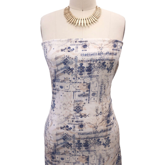 P-2957-698-IVORY-BLUE - PRINTED RAYON CHALLIS 100% RAYON CHALLIS