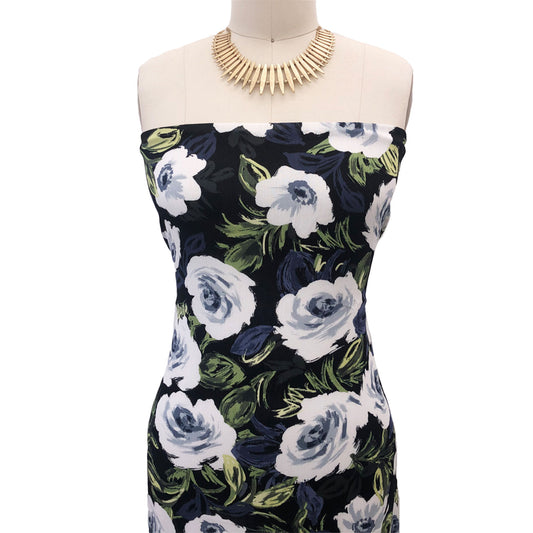 P-2963-636-BLACK-OFFWHITE PRINTED CREPON 100% RAYON CREPON