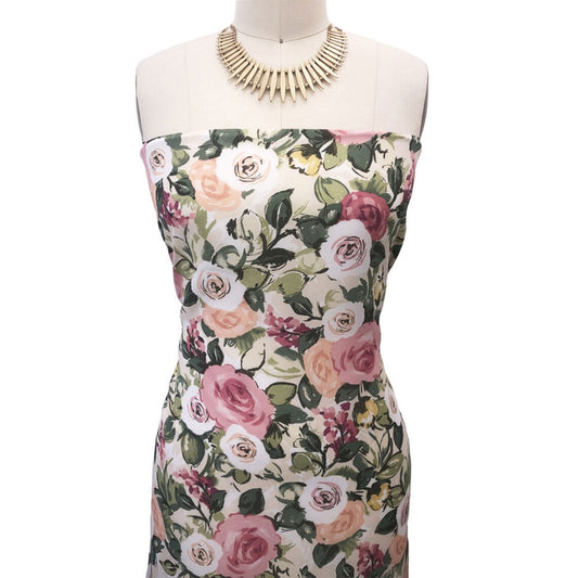 P-2964-504-TAN-BLOSSOM - PRINTED WOOL DOBBY 100% POLYESTER