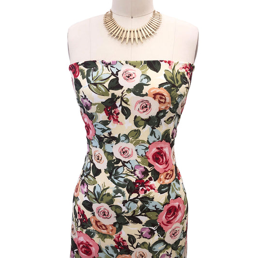 P-2964-754-PALE-YELLOW-CORAL - PRINTED POLY MOROCCAN 100% POLY