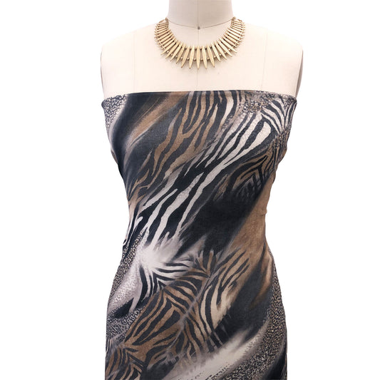 P-2970-501-BLACK-CAMEL - PRINTED 100% POLYESTER HI MULTI CHIFFON WASH