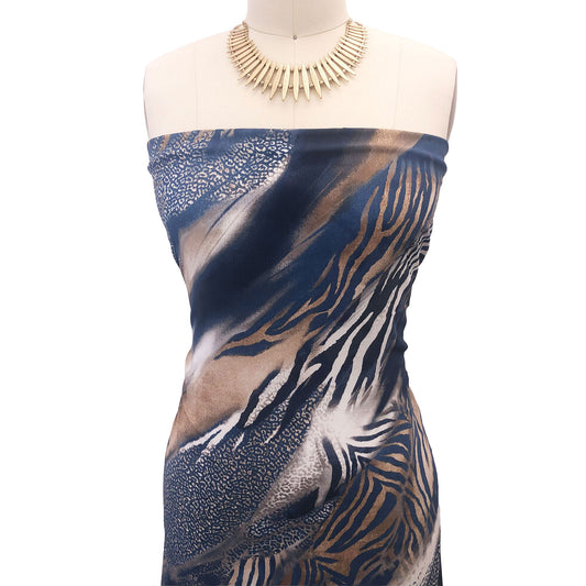 P-2970-754-NAVY-CAMEL - PRINTED POLY MOROCCAN 100% POLY