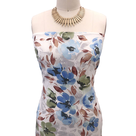 P-2981-754-ECRU-BLUE - PRINTED POLY MOROCCAN 100% POLY