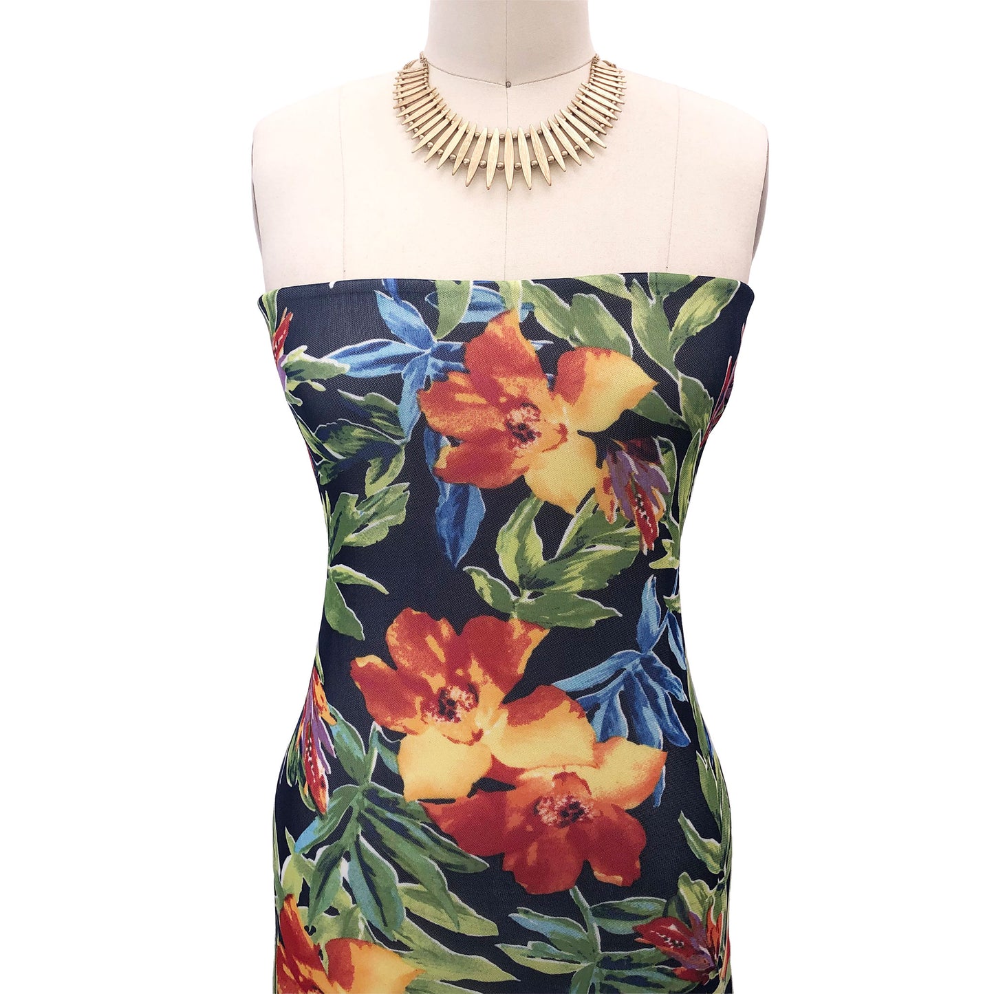 P-2983-453-NAVY-YELLOW - PRINTED POLY POWER MESH 92%POLY 8%SPANDEX