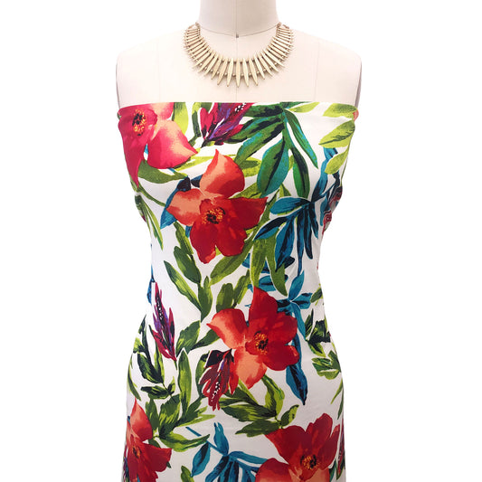 P-2983-702-OFF-WHITE-NECTARINE - PRINTED SCUBA CREPE 97% POLY 3% SPANDEX