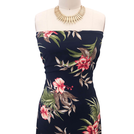 P-3003-754-NAVY-HOT-CORAL - PRINTED POLY MOROCCAN 100% POLY