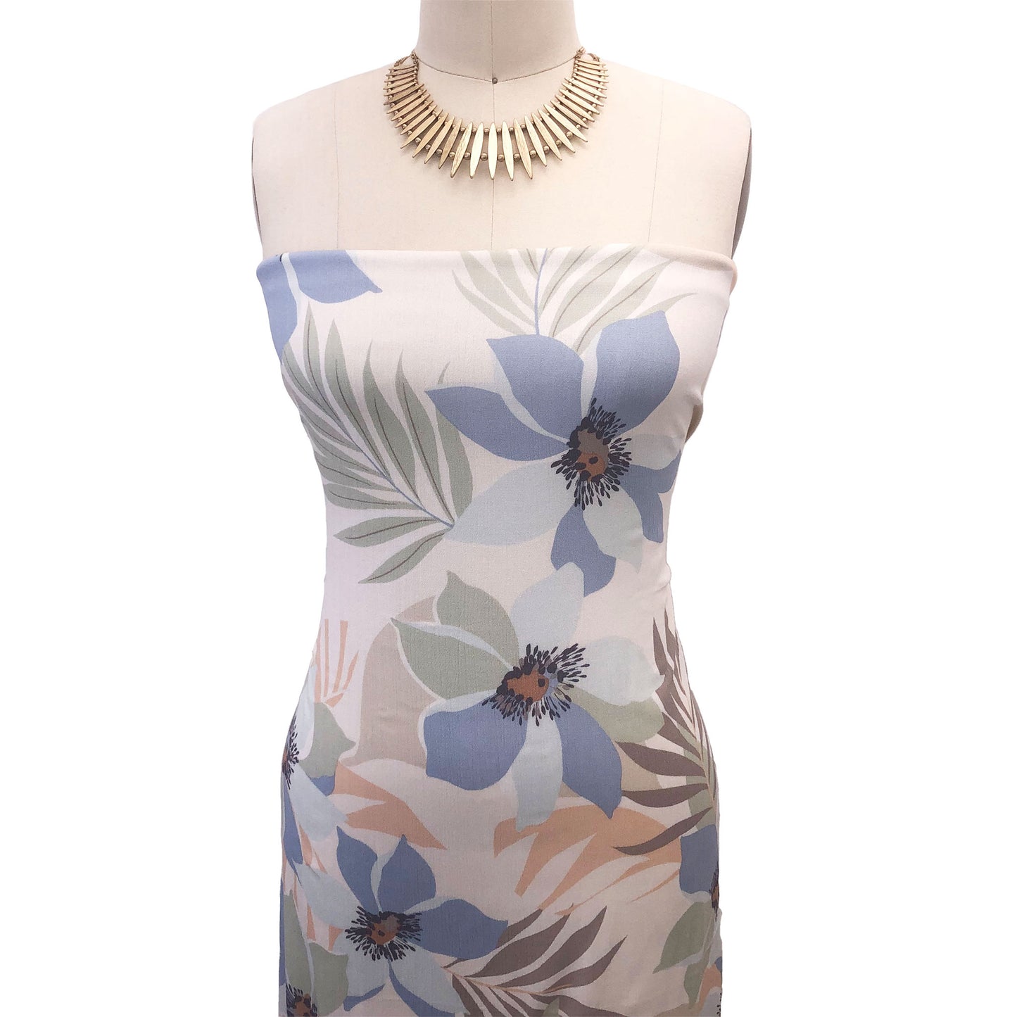 P-3005-636-ECRU-BLUE - PRINTED CREPON 100% RAYON CREPON