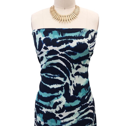 P-3024-754-TURQUOISE-DK-NAVY - PRINTED POLY MOROCCAN 100% POLY