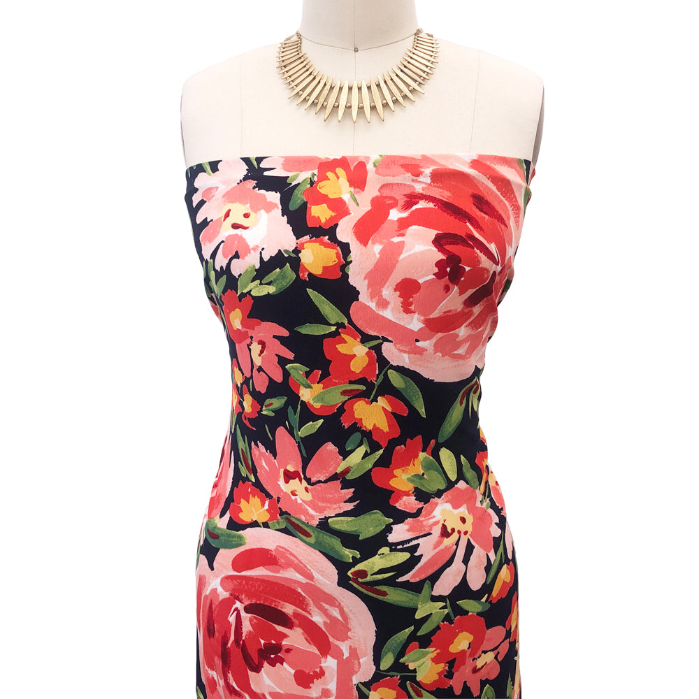 P-3027-754-NAVY-CORAL - PRINTED POLY MOROCCAN 100% POLY