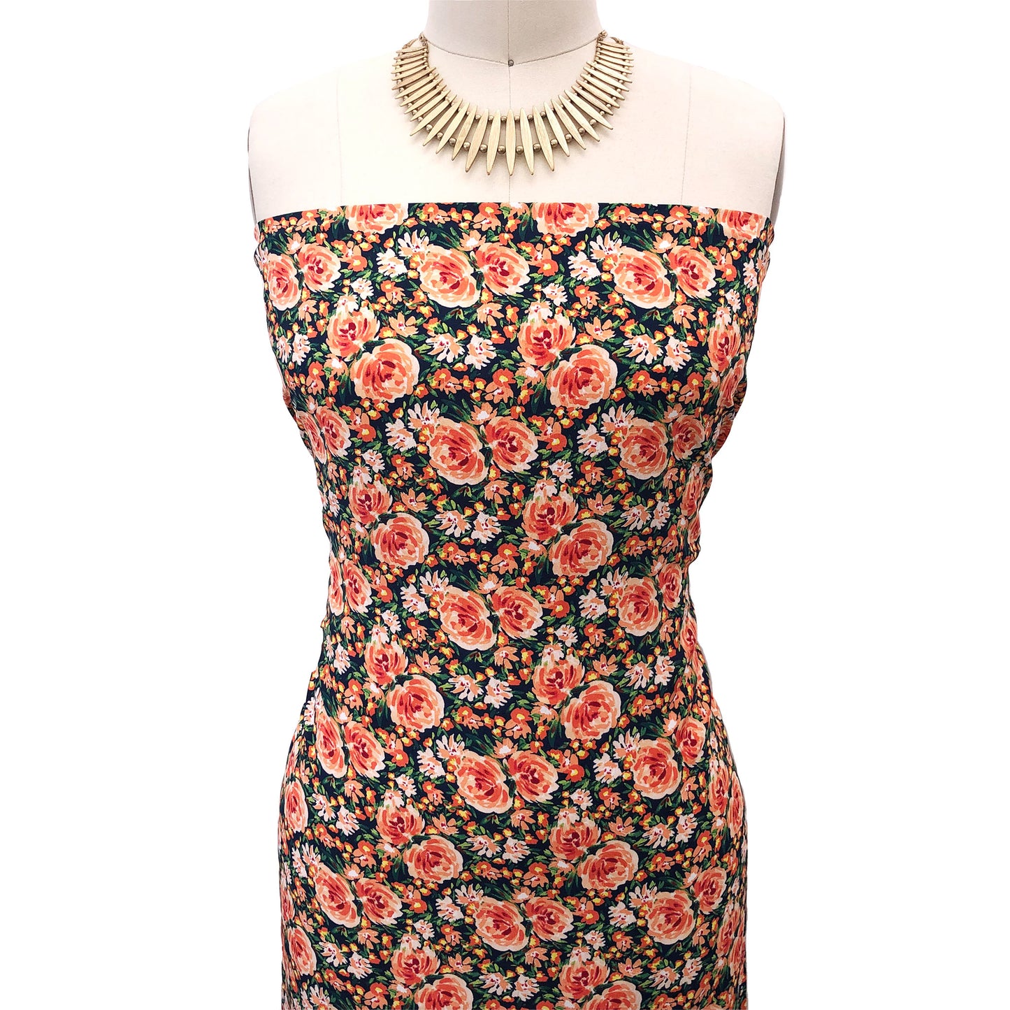 P-3056-754-NAVY-TANGERINE - PRINTED POLY MOROCCAN 100% POLY