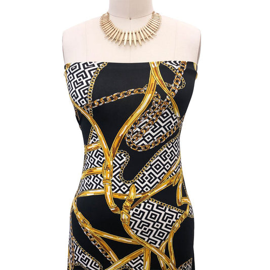 P-3063-453-BLACK-GOLD - PRINTED POLY POWER MESH 92%POLY 8%SPANDEX