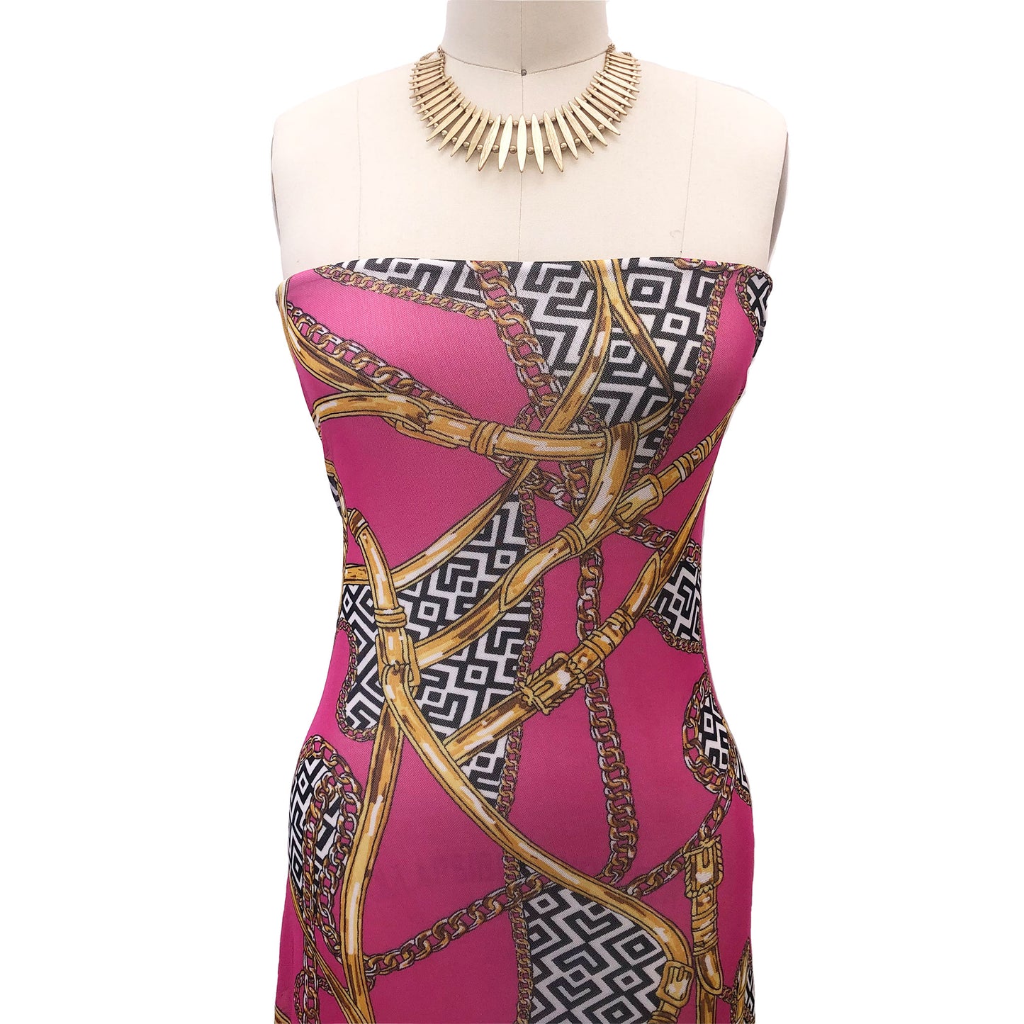 P-3063-453-FUCHSIA-GOLD - PRINTED POLY POWER MESH 92%POLY 8%SPANDEX