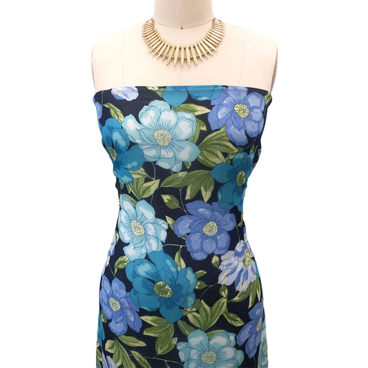 P-3074-501-NAVY-TURQUOISE - PRINTED 100% POLYESTER HI MULTI CHIFFON WASH