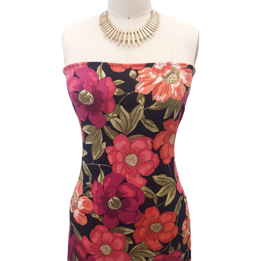 P-3074-800-BLACKBERRY-TANGERINE - PRINTED VENEZIA 92% POLY 8% SPANDEX