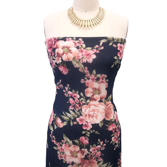 P-3081-501-NAVY-ROSE-DOWN - PRINTED 100% POLYESTER HI MULTI CHIFFON WASH