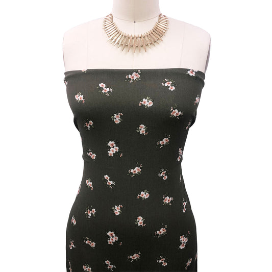 P-3122-636-ARMY-GREEN-PEACH-CARAMEL - PRINTED CREPON 100% RAYON CREPON