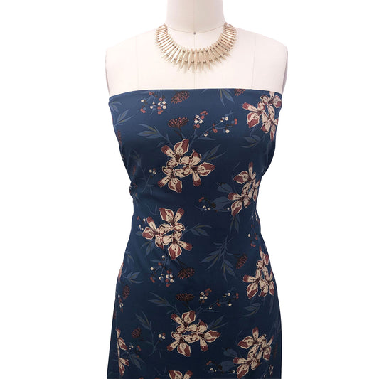 P-3147-504-NAVY-REDWOOD - PRINTED WOOL DOBBY 100% POLYESTER