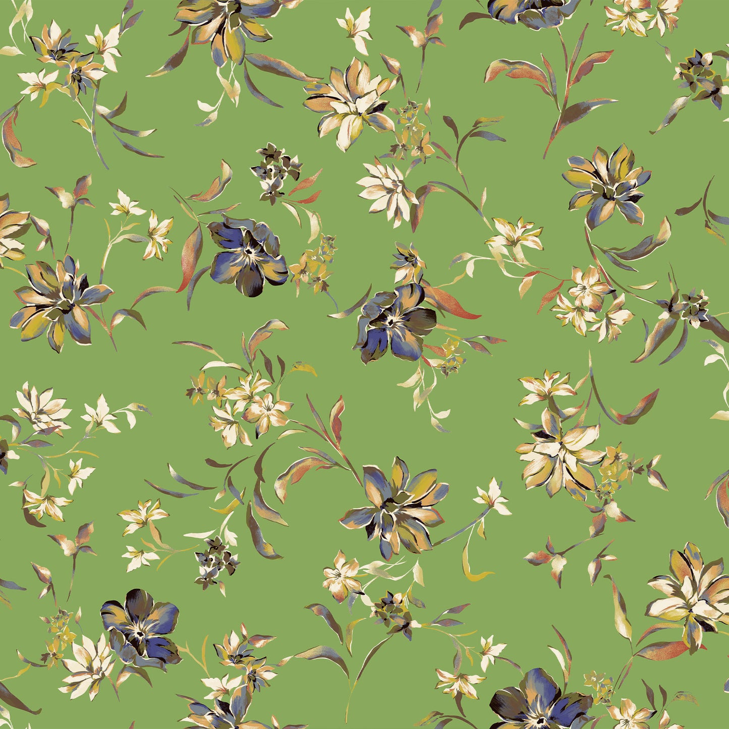 P-3158-456-KIWI-BLUE - PRINTED STRETCH SATIN 100% POLY