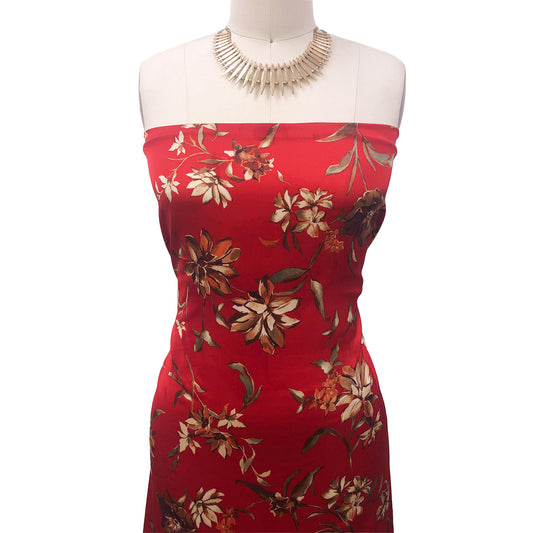 P-3158-456-RED-HAZEL - PRINTED STRETCH SATIN 100% POLY