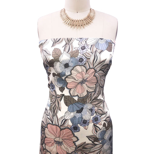 P-3175-456-ECRU-PEARL-BLUSH - PRINTED STRETCH SATIN 100% POLY