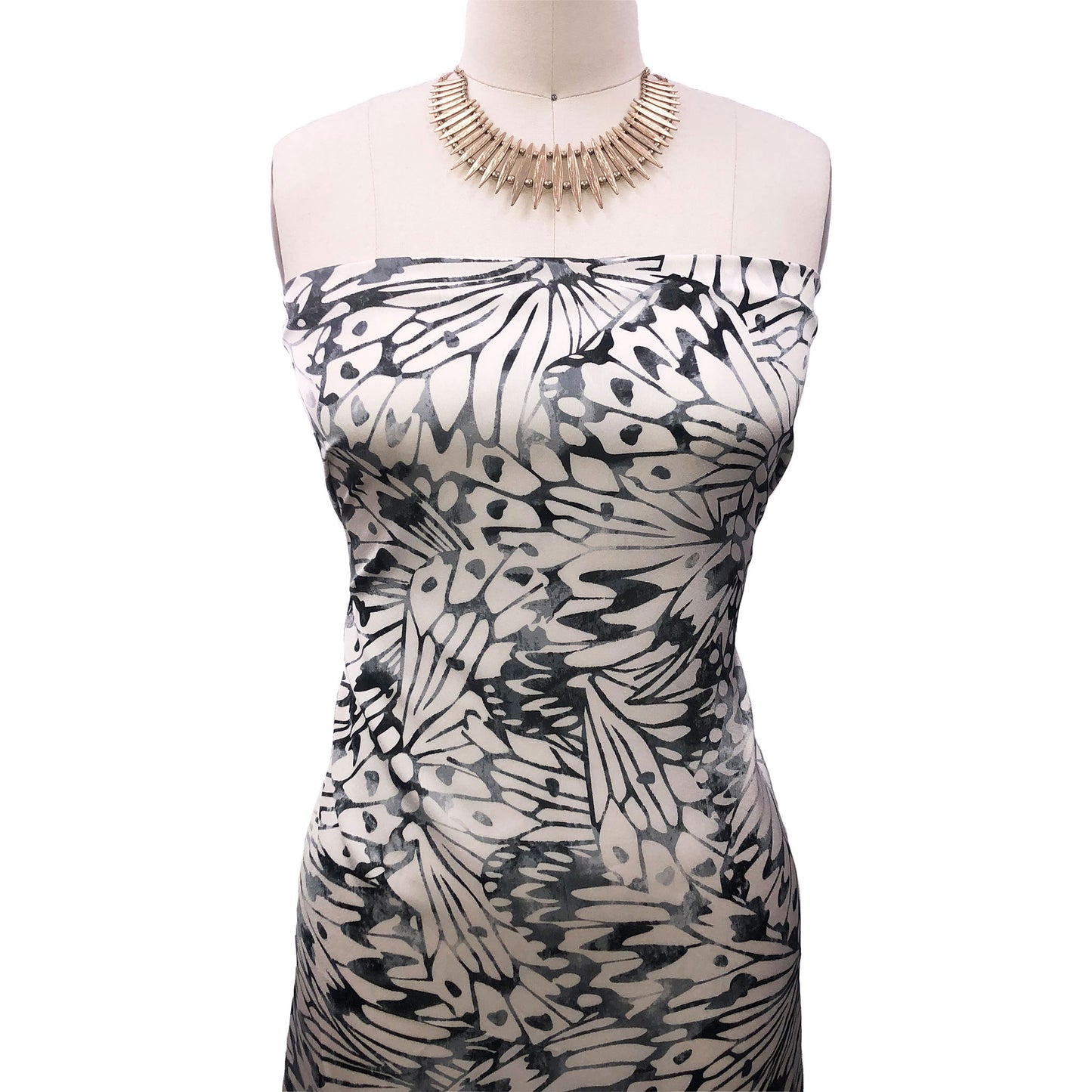 P-3181-456-ECRU-GREY-SILVER - PRINTED STRETCH SATIN 100% POLY