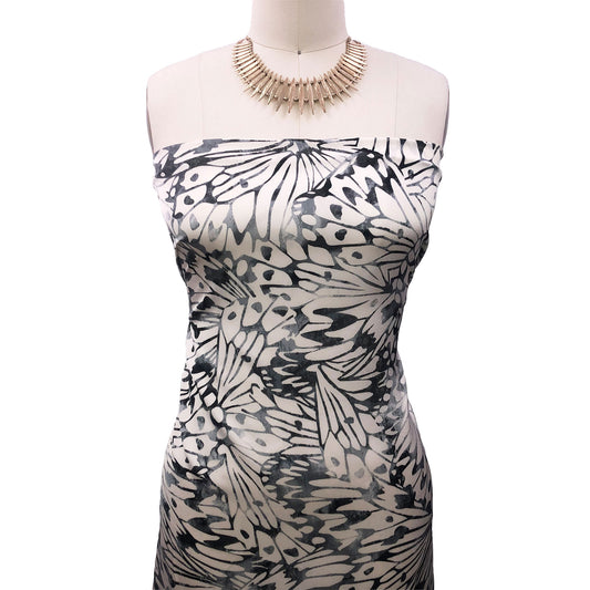 P-3181-456-ECRU-GREY-SILVER - PRINTED STRETCH SATIN 100% POLY