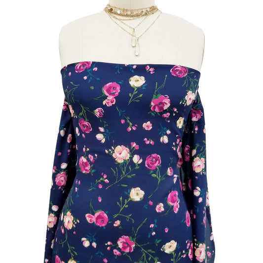 P-32-504-NAVY-MAGENTA - PRINTED WOOL DOBBY 100% POLYESTER