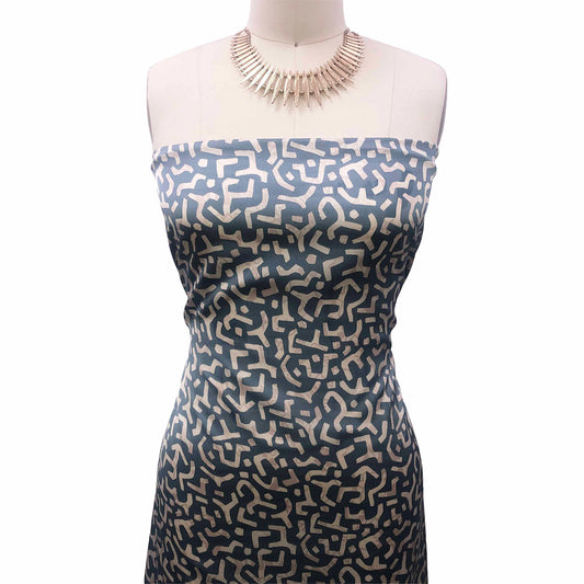 P-3277-456-FADED-TEAL-TAN - PRINTED STRETCH SATIN 100% POLY