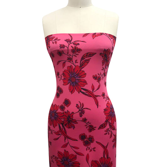 P-3295-730-HOT-PINK-RED - PRINTED DTY SEMI SHINY 93% POLY 7% SPANDEX