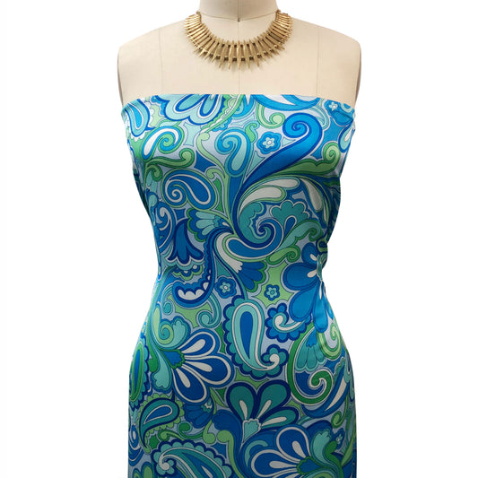 P-3304-456-BLUE-JEWEL-GREEN-APPLE - PRINTED STRETCH SATIN 100% POLY